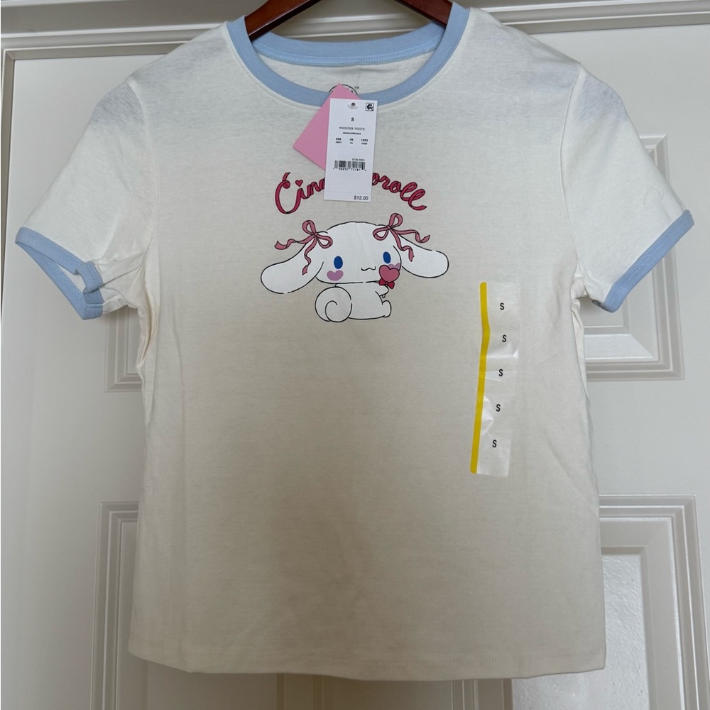 Sanrio Cinnamoroll Cream Tee with Light Blue Trim